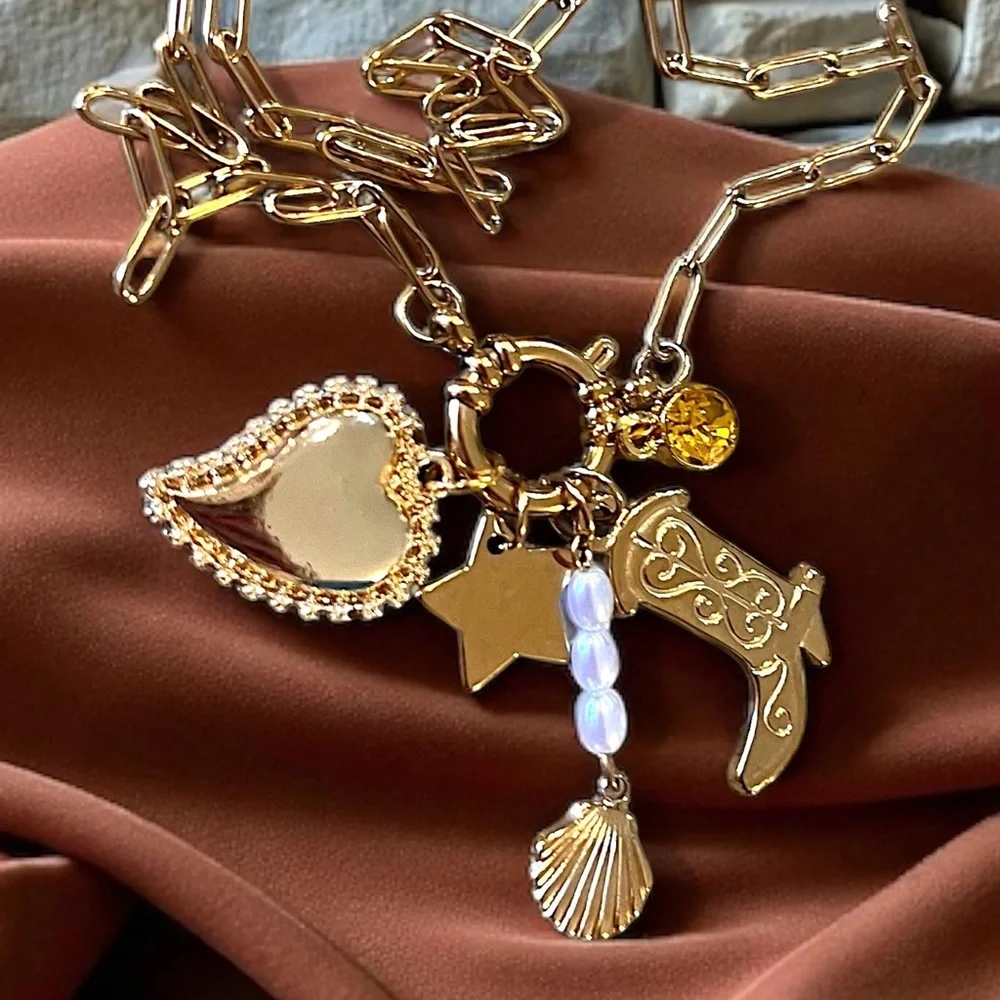 Gold Toned Charm Necklace Coastal Cowgirl